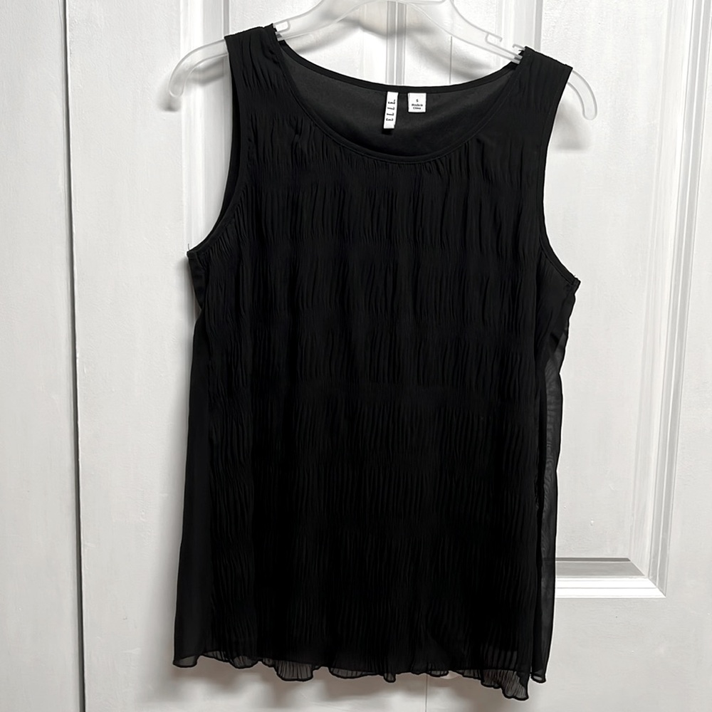 Elle Black Sleeveless Crinkle Sheer Front Tank Top Size S